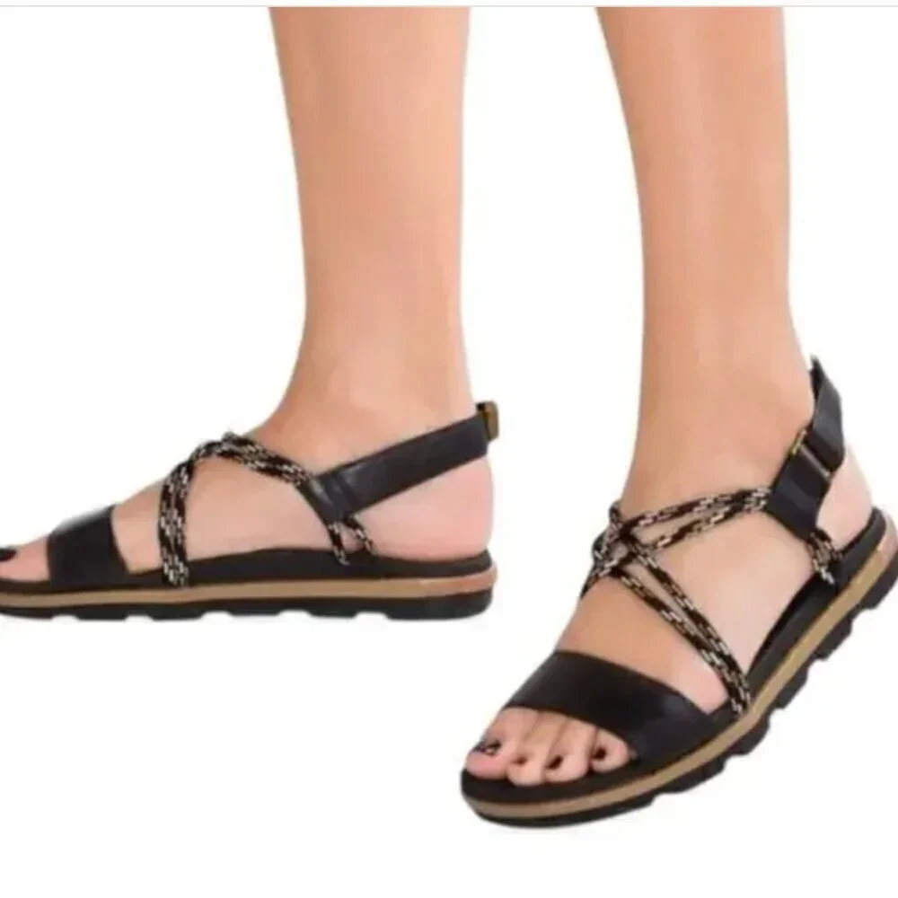 Sorel Sandals Torpeda II Strappy Slingback Open Toe Shoes Tan Black Size 9